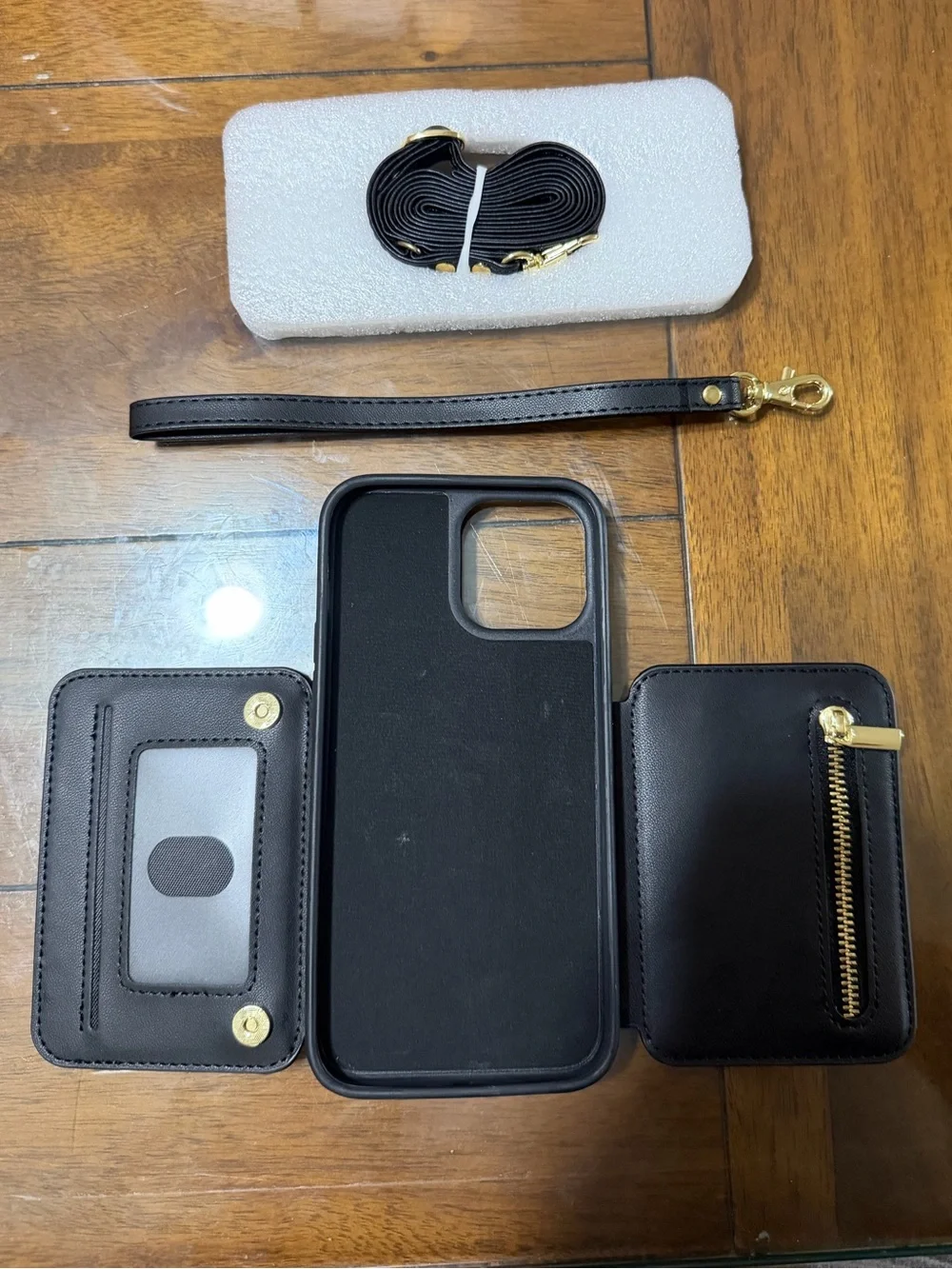 Black Leather Crossbody 13ProMax Phone Case with Zipper Pocket